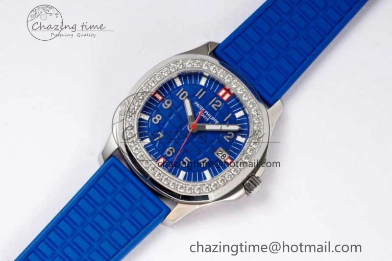 Aquanaut 5067A SS PPF 1:1 Best Edition Blue Textured Dial Red Hand on Blue Rubber Strap RONDA Quartz