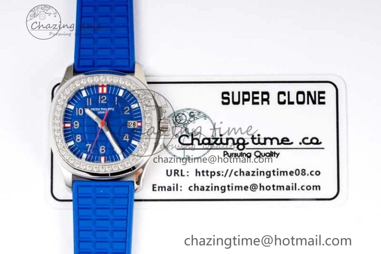 Aquanaut 5067A SS PPF 1:1 Best Edition Blue Textured Dial Red Hand on Blue Rubber Strap RONDA Quartz