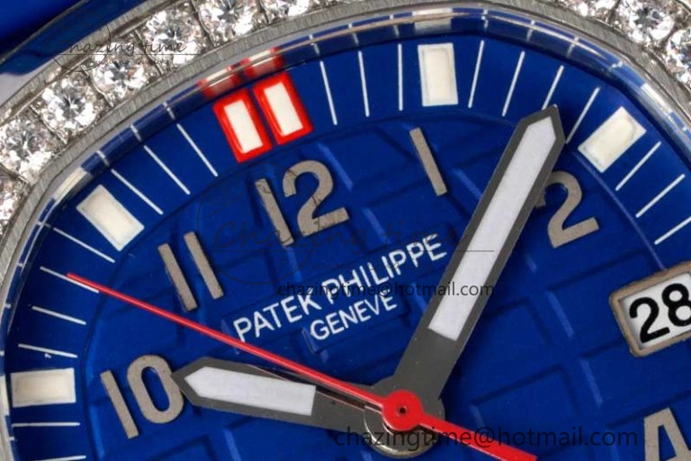 Aquanaut 5067A SS PPF 1:1 Best Edition Blue Textured Dial Red Hand on Blue Rubber Strap RONDA Quartz