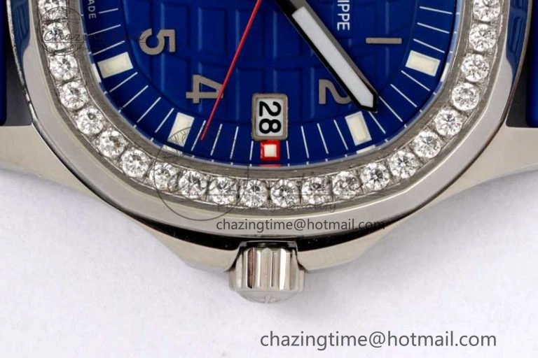 Aquanaut 5067A SS PPF 1:1 Best Edition Blue Textured Dial Red Hand on Blue Rubber Strap RONDA Quartz
