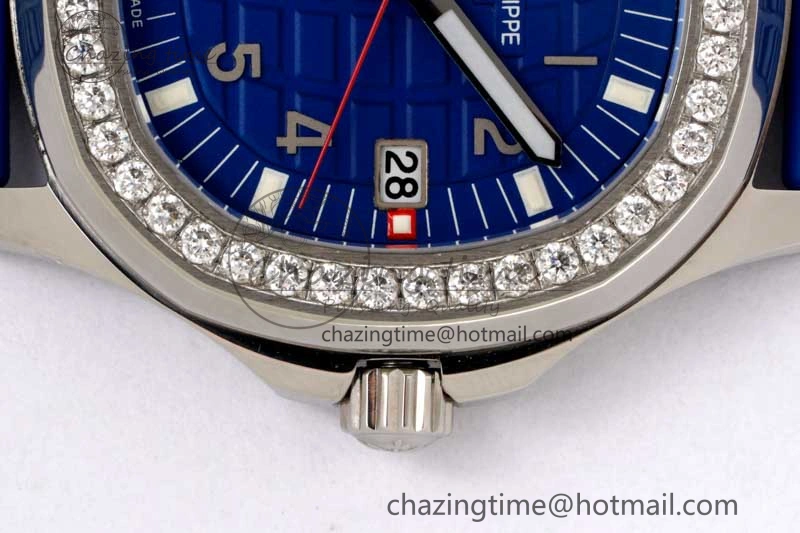 Aquanaut 5067A SS PPF 1:1 Best Edition Blue Textured Dial Red Hand on Blue Rubber Strap RONDA Quartz