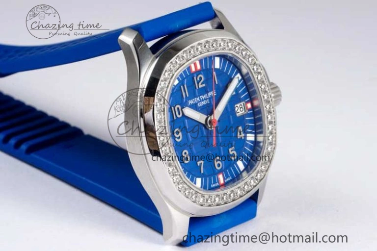 Aquanaut 5067A SS PPF 1:1 Best Edition Blue Textured Dial Red Hand on Blue Rubber Strap RONDA Quartz