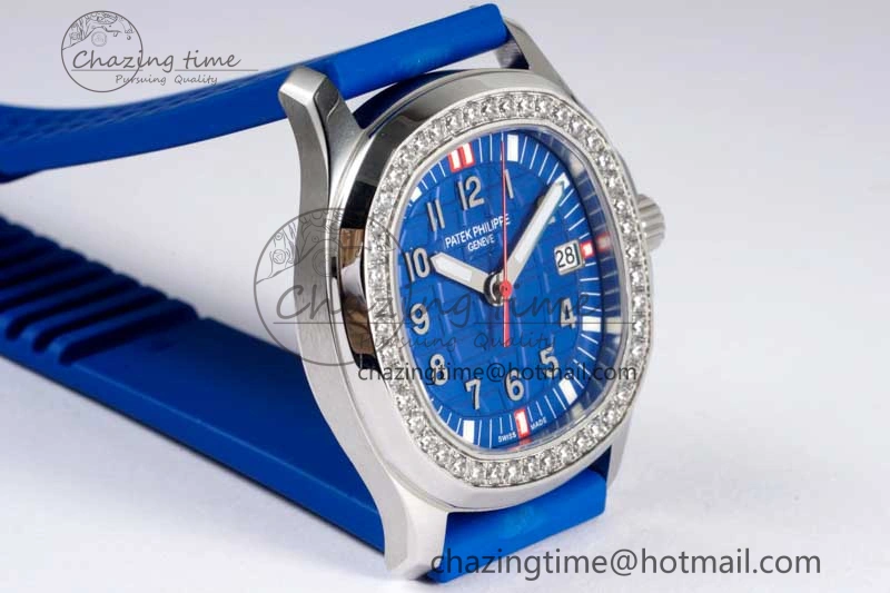 Aquanaut 5067A SS PPF 1:1 Best Edition Blue Textured Dial Red Hand on Blue Rubber Strap RONDA Quartz