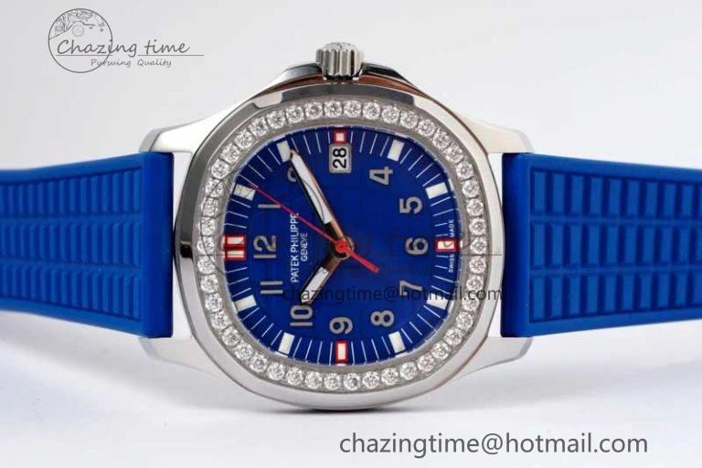 Aquanaut 5067A SS PPF 1:1 Best Edition Blue Textured Dial Red Hand on Blue Rubber Strap RONDA Quartz