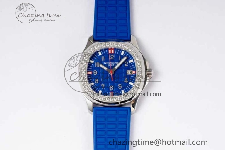 Aquanaut 5067A SS PPF 1:1 Best Edition Blue Textured Dial Red Hand on Blue Rubber Strap RONDA Quartz
