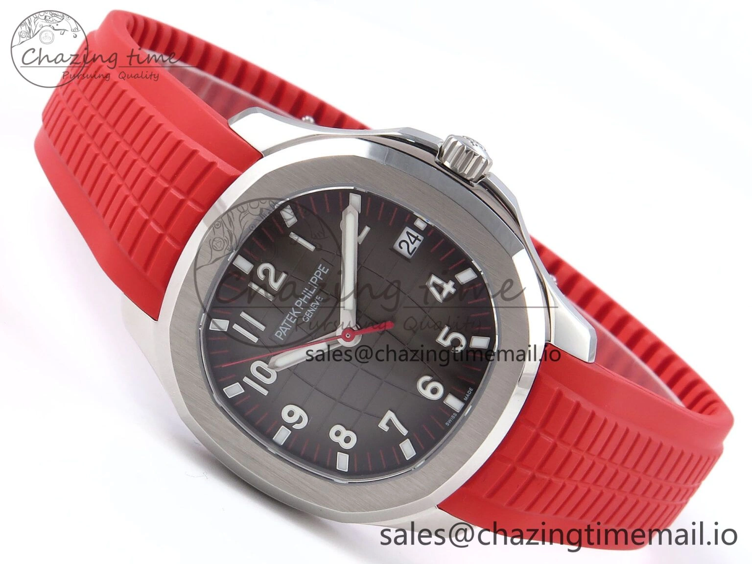 Aquanaut 5167A SS 3KF Best Edition Gray Dial on Red Rubber Strap A324 Super Clone