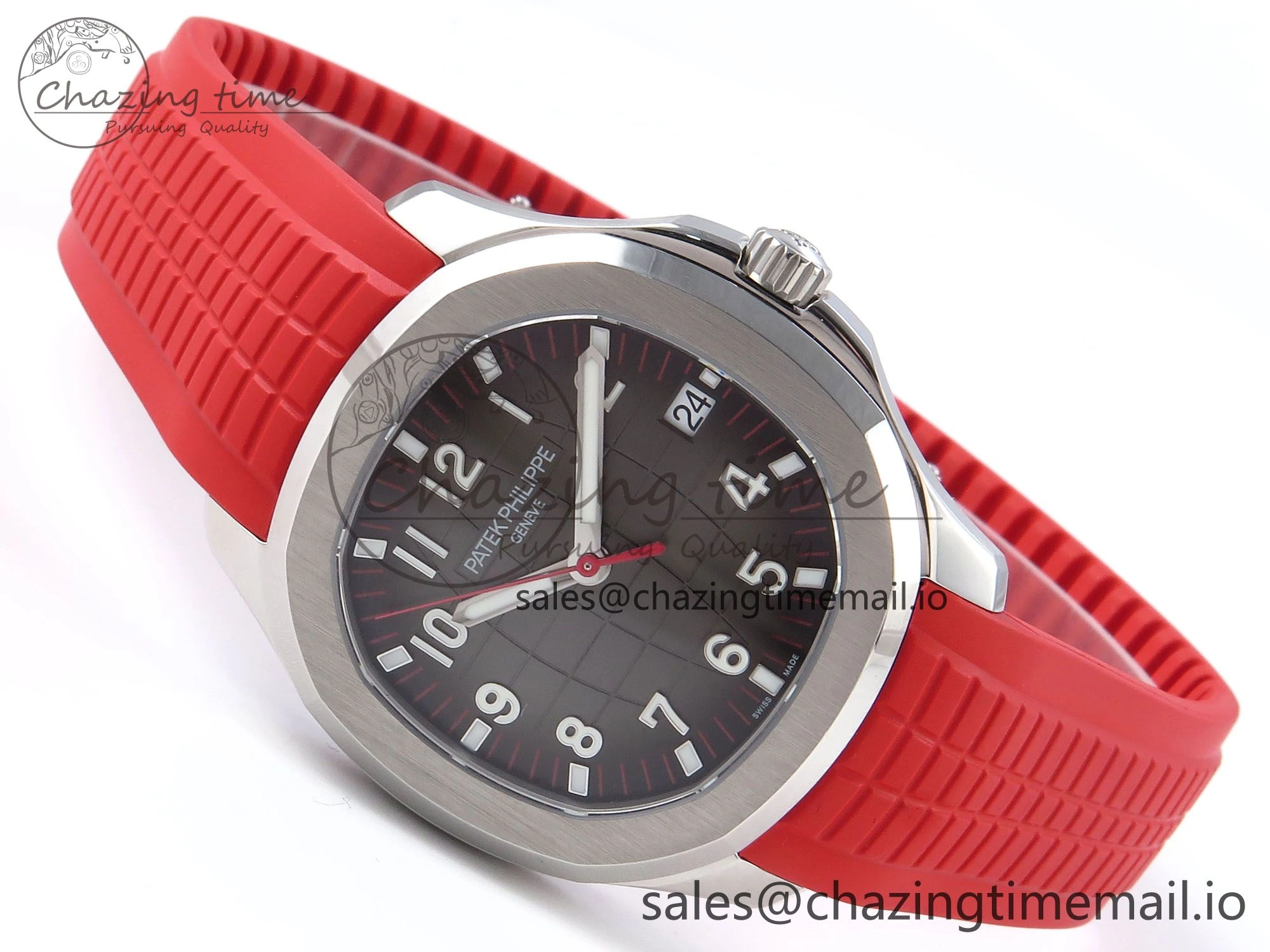 Aquanaut 5167A SS 3KF Best Edition Gray Dial on Red Rubber Strap A324 Super Clone