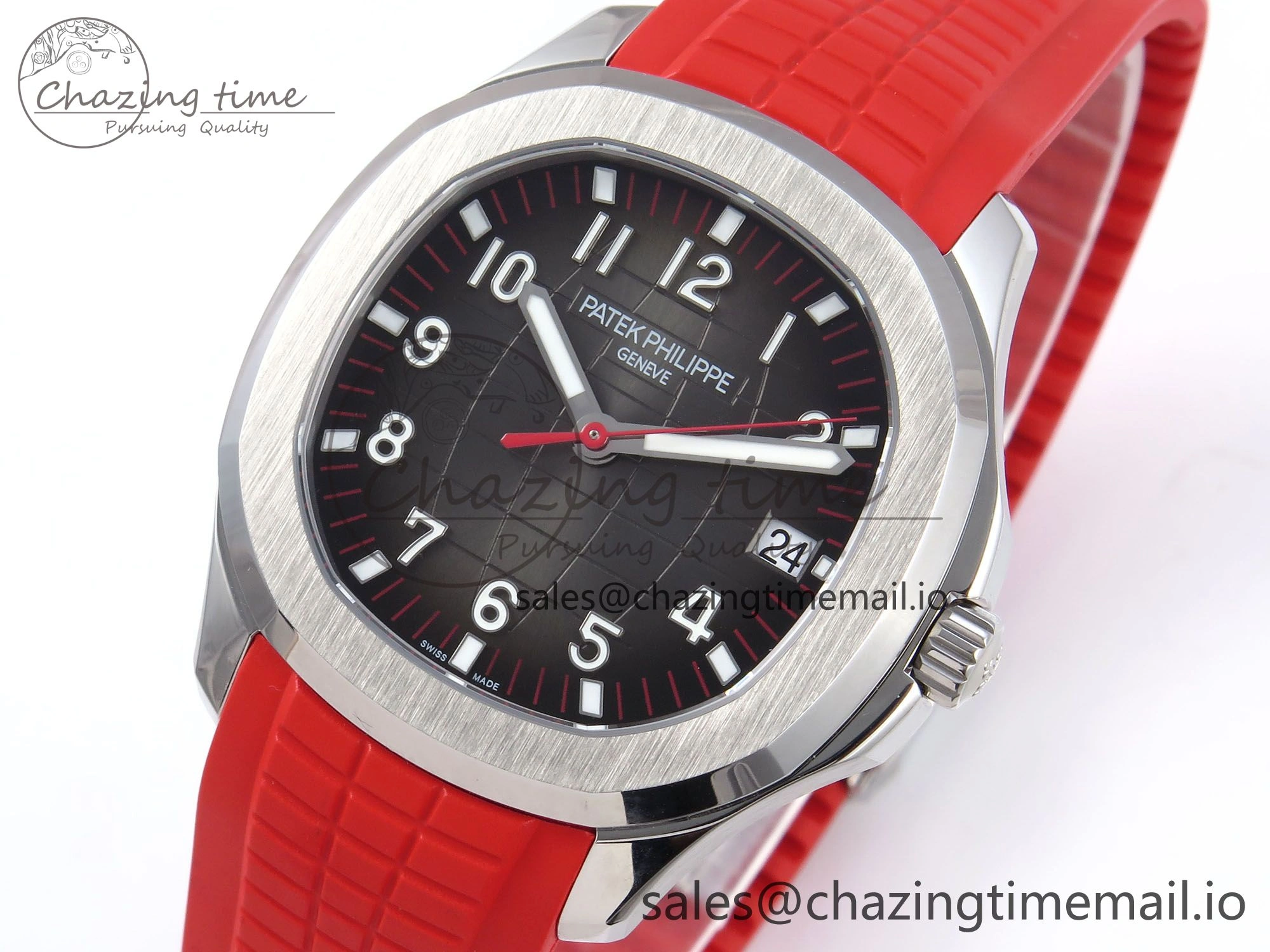 Aquanaut 5167A SS 3KF Best Edition Gray Dial on Red Rubber Strap A324 Super Clone