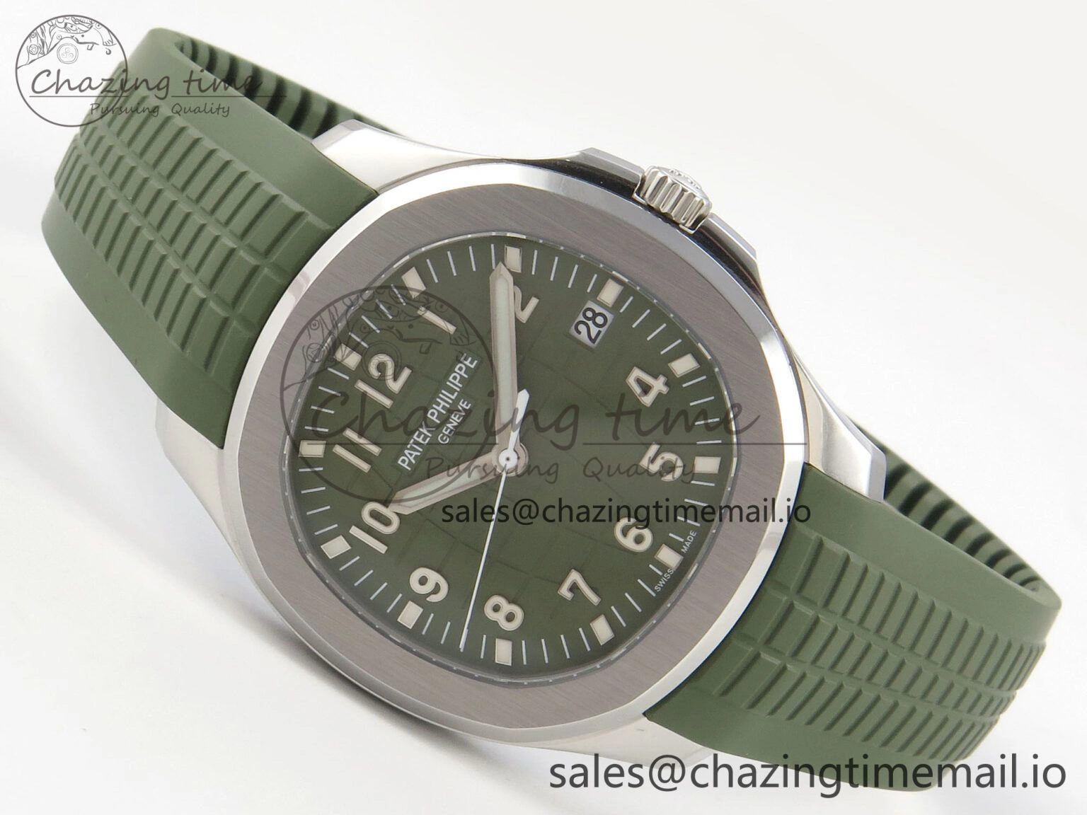 Aquanaut 5168G 42mm SS APWF 1:1 Best Edition Green Dial on Green Rubber Strap A324 Super Clone (Weighted)