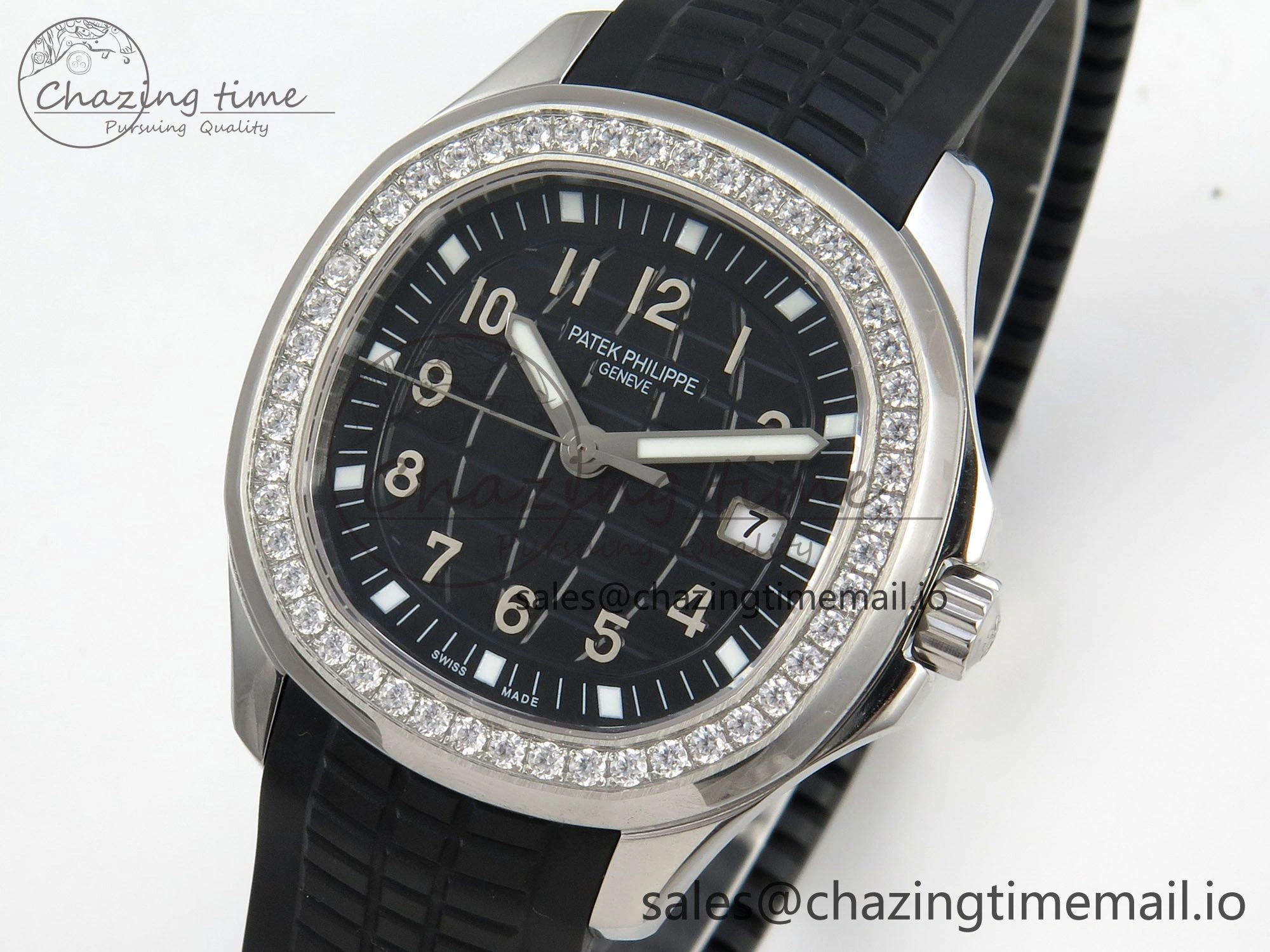 Aquanaut 5267 SS PPF 1:1 Best Edition Black Textured Dial On Black Rubber Strap Ronda Quartz