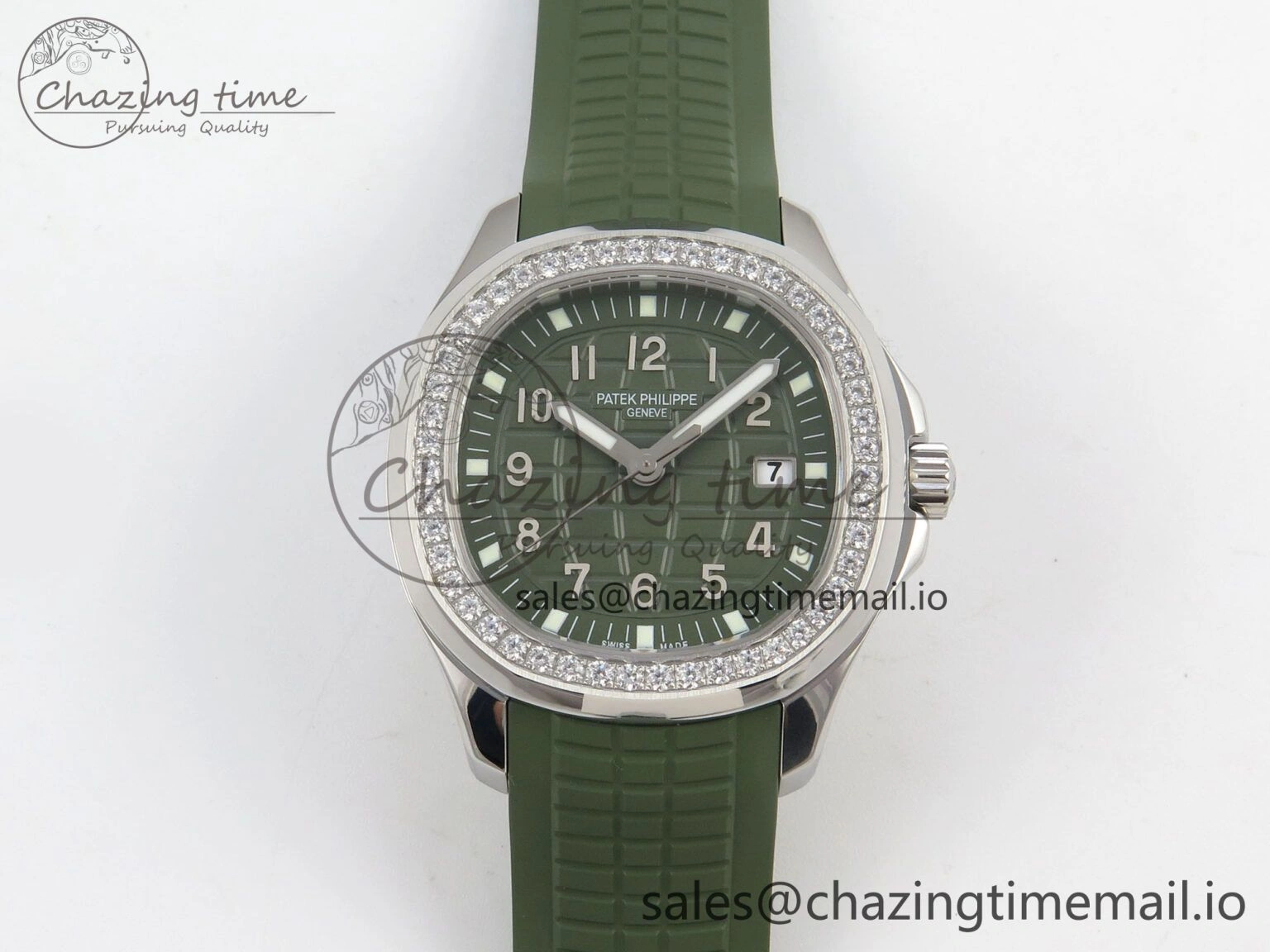 Aquanaut 5267 SS PPF 1:1 Best Edition Green Textured Dial On Green Rubber Strap Ronda Quartz