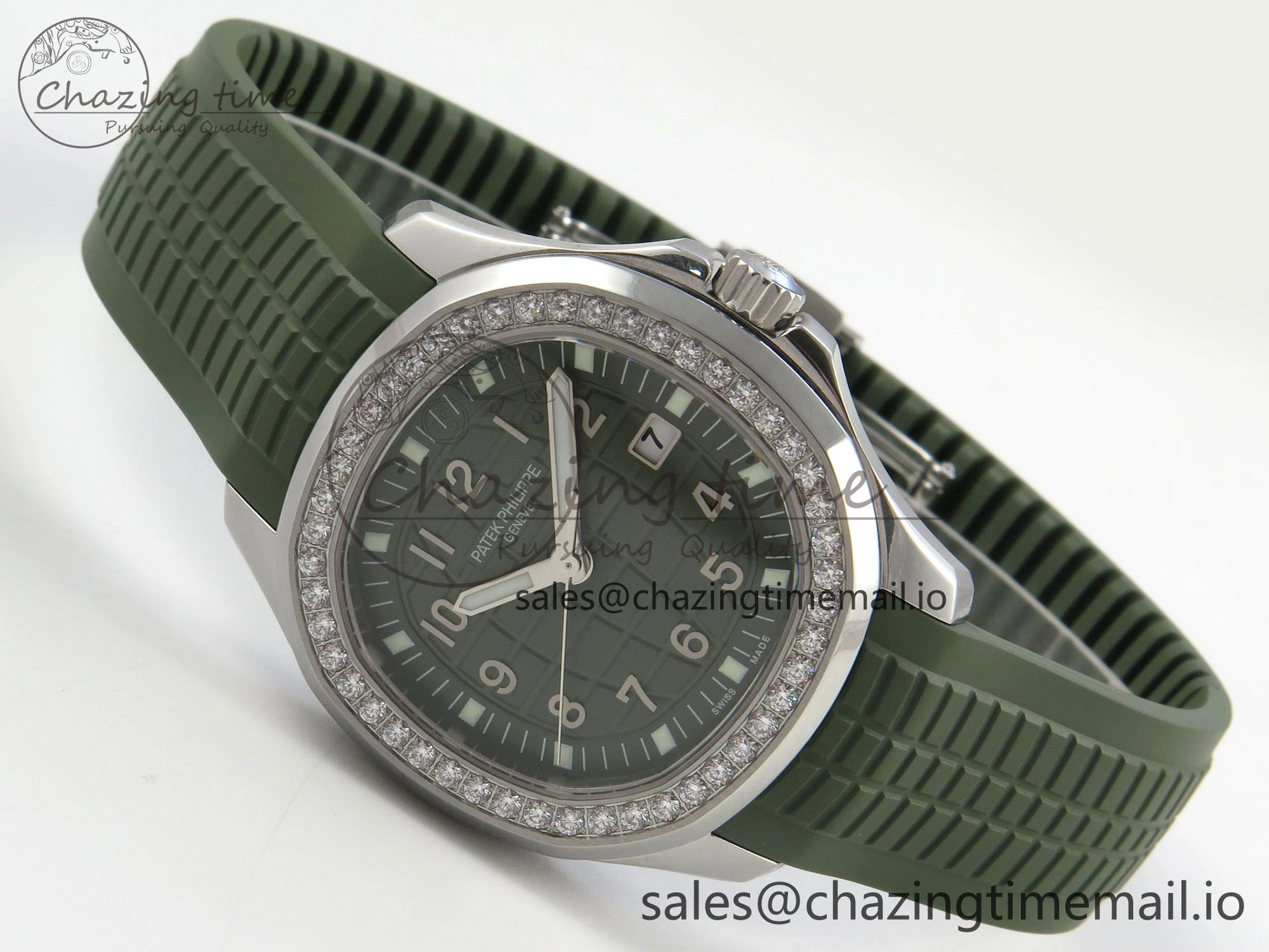 Aquanaut 5267 SS PPF 1:1 Best Edition Green Textured Dial On Green Rubber Strap Ronda Quartz