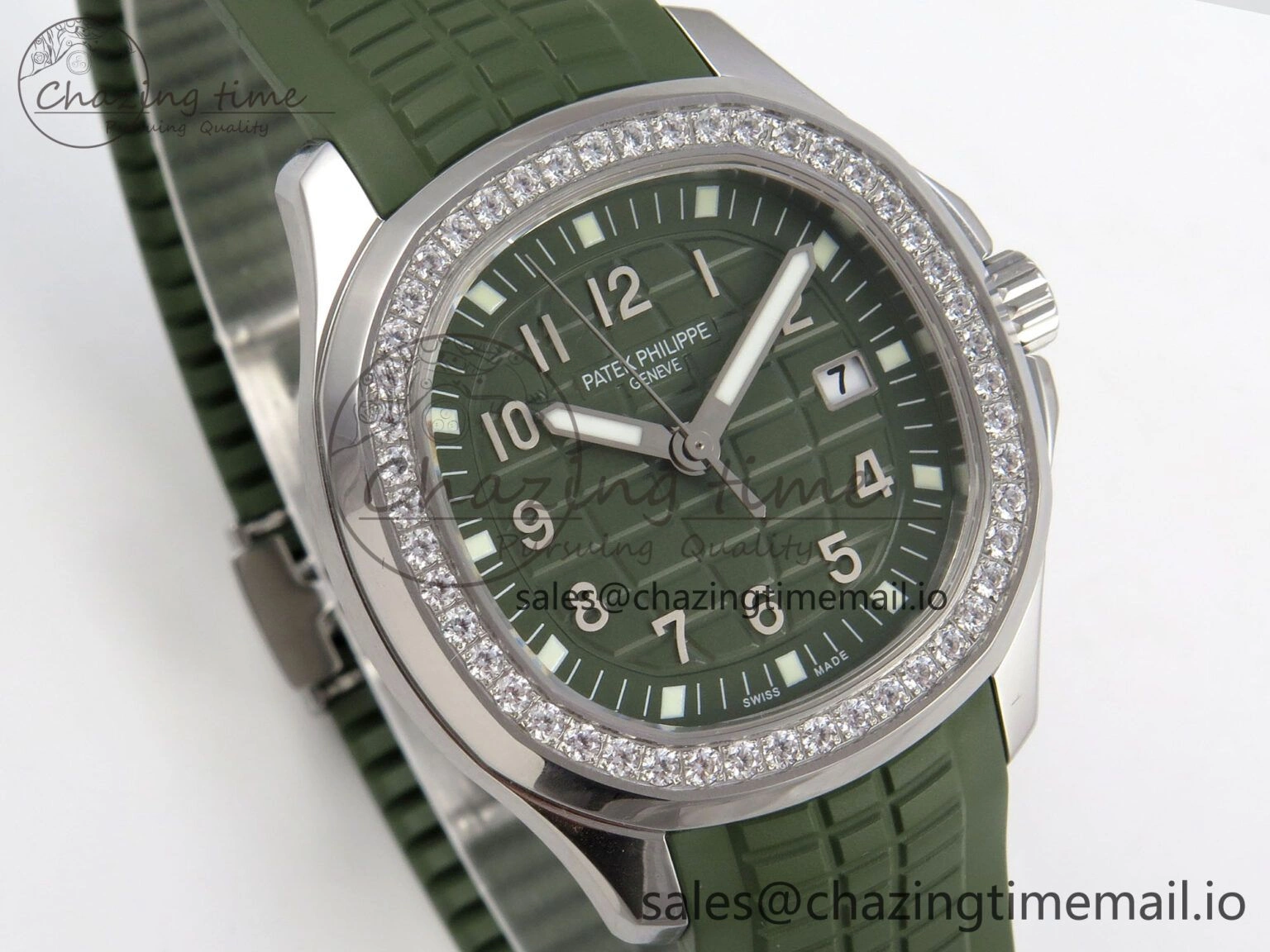 Aquanaut 5267 SS PPF 1:1 Best Edition Green Textured Dial On Green Rubber Strap Ronda Quartz