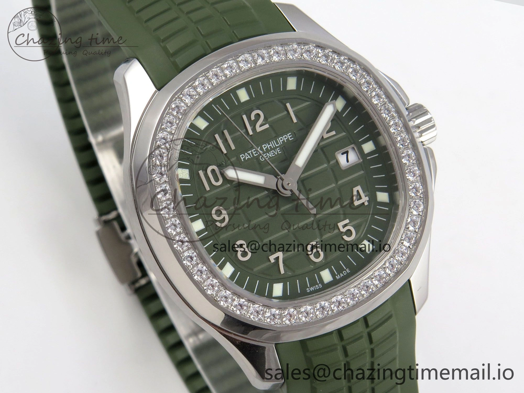 Aquanaut 5267 SS PPF 1:1 Best Edition Green Textured Dial On Green Rubber Strap Ronda Quartz
