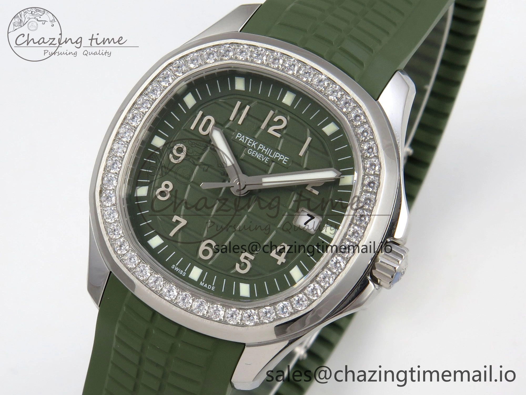 Aquanaut 5267 SS PPF 1:1 Best Edition Green Textured Dial On Green Rubber Strap Ronda Quartz