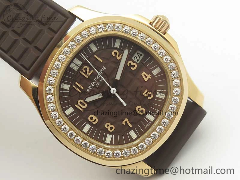 Aquanaut Jumbo 5069A RG TWF Best Edition Brown Dial Diam on Rubber Strap Asian PP324CS (Free Box)