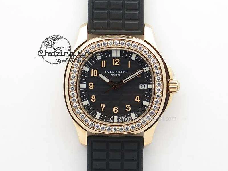 Aquanaut RG 35mm Best Edition Black Dial Diamond Bezel On Black Rubber Strap Ronda Quartz