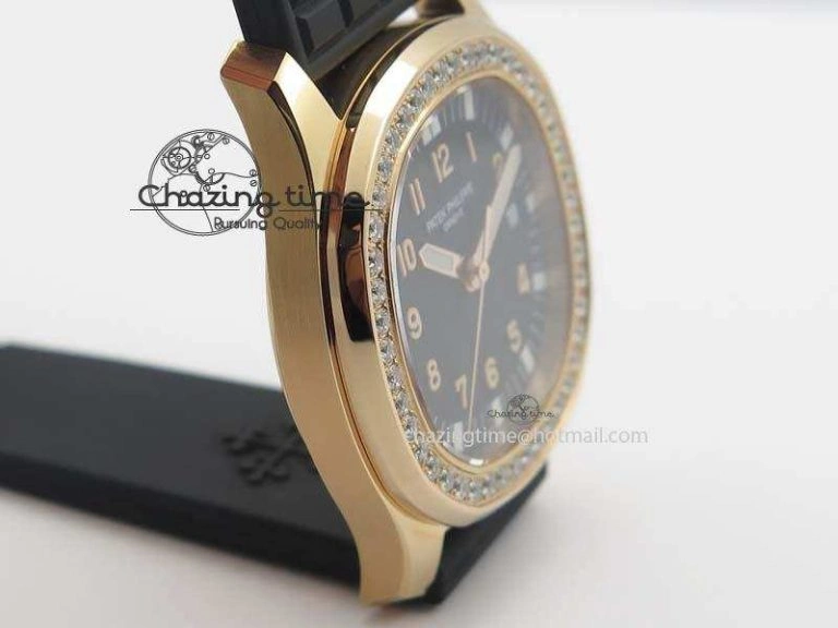 Aquanaut RG 35mm Best Edition Black Dial Diamond Bezel On Black Rubber Strap Ronda Quartz