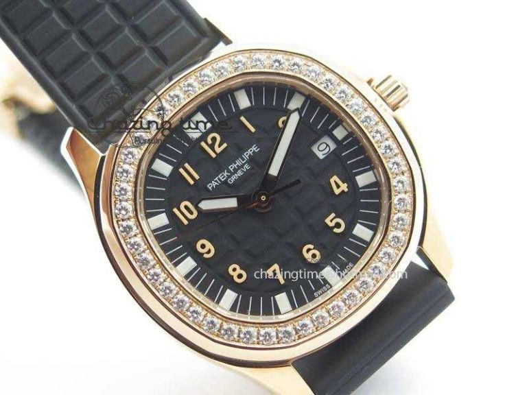 Aquanaut RG 35mm Best Edition Black Dial Diamond Bezel On Black Rubber Strap Ronda Quartz