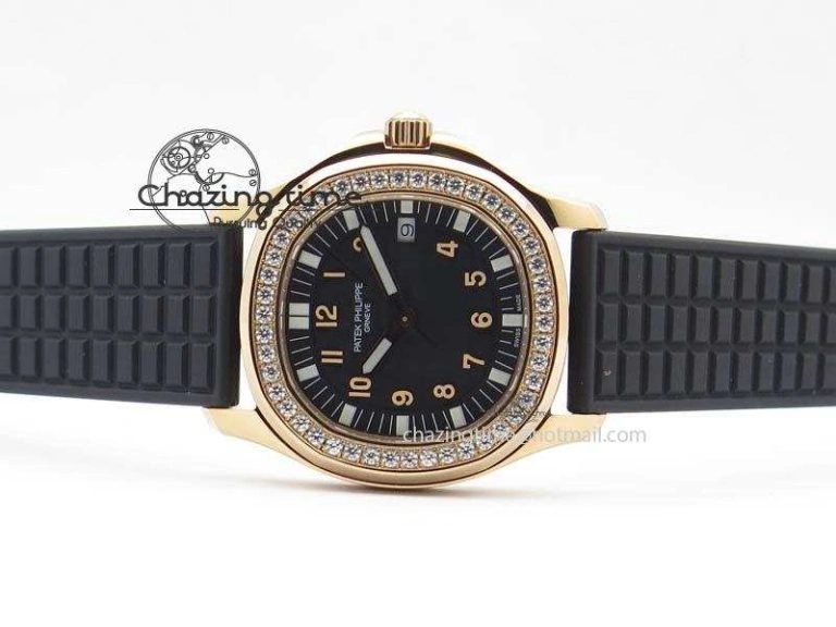 Aquanaut RG 35mm Best Edition Black Dial Diamond Bezel On Black Rubber Strap Ronda Quartz
