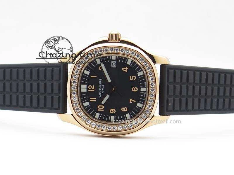 Aquanaut RG 35mm Best Edition Black Dial Diamond Bezel On Black Rubber Strap Ronda Quartz