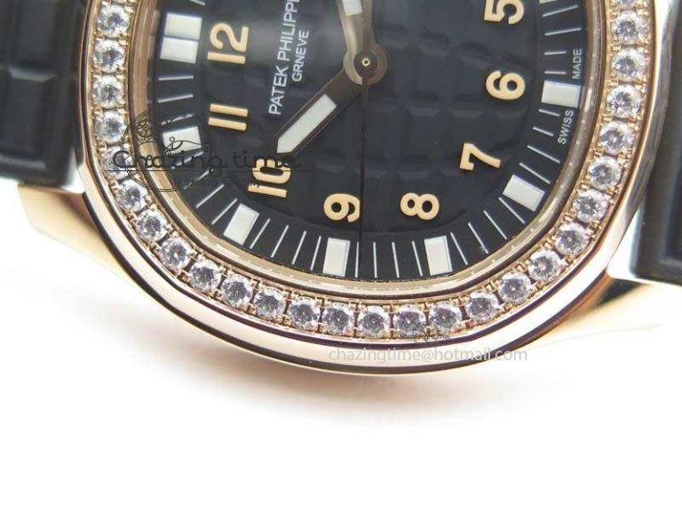Aquanaut RG 35mm Best Edition Black Dial Diamond Bezel On Black Rubber Strap Ronda Quartz