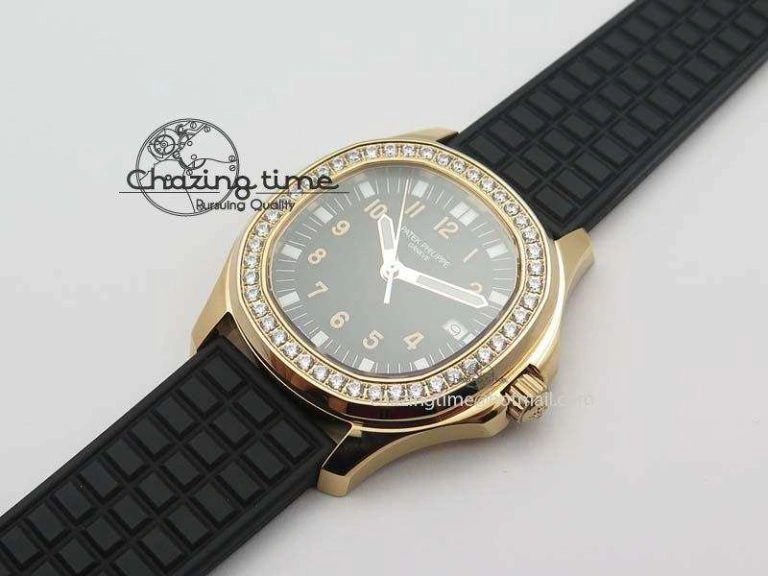 Aquanaut RG 35mm Best Edition Black Dial Diamond Bezel On Black Rubber Strap Ronda Quartz