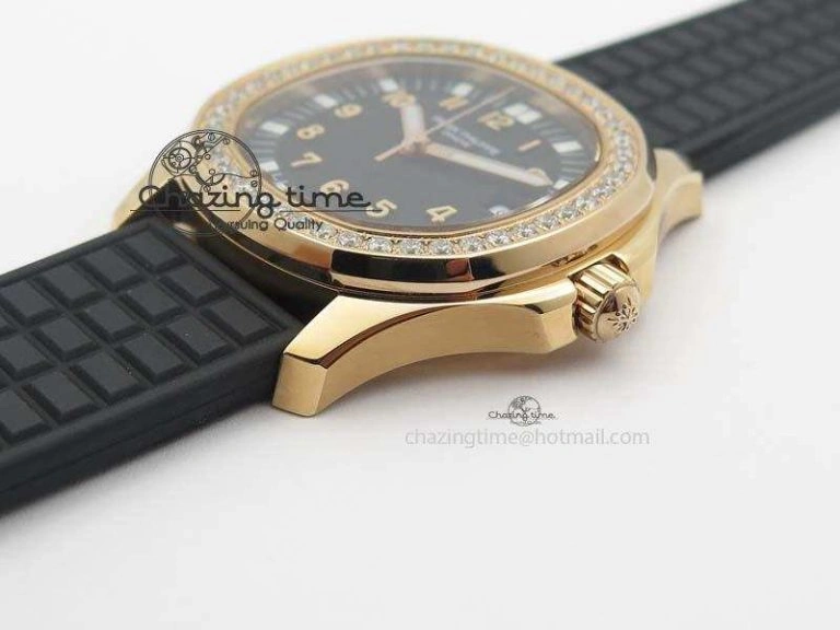 Aquanaut RG 35mm Best Edition Black Dial Diamond Bezel On Black Rubber Strap Ronda Quartz