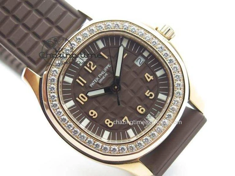 Aquanaut RG 35mm Best Edition Brown Dial Diamond Bezel On Brown Rubber Strap Ronda Quartz