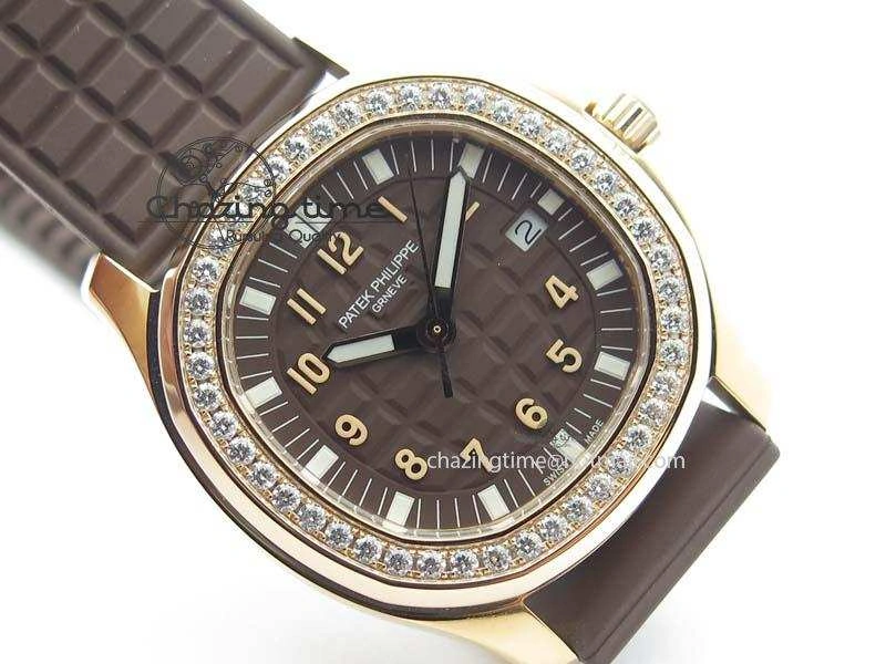 Aquanaut RG 35mm Best Edition Brown Dial Diamond Bezel On Brown Rubber Strap Ronda Quartz