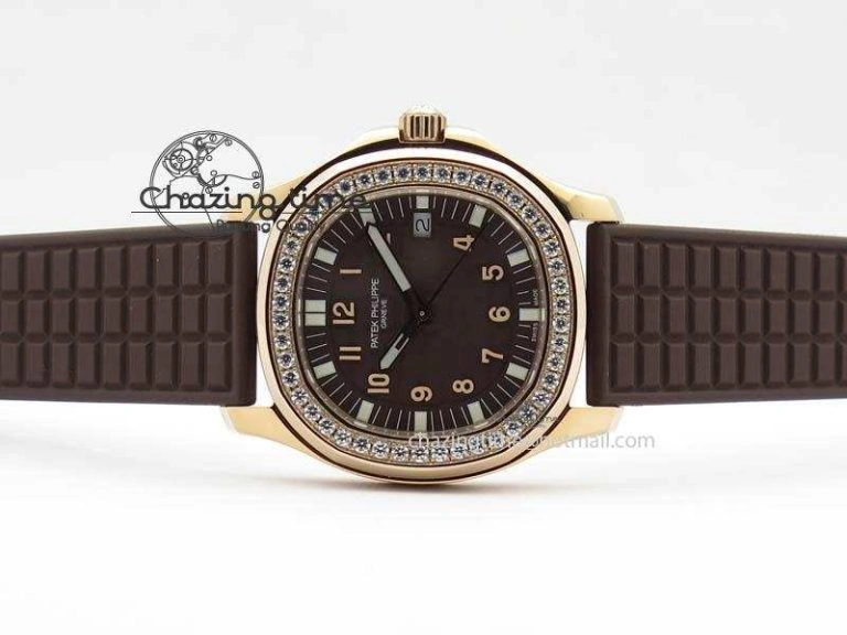 Aquanaut RG 35mm Best Edition Brown Dial Diamond Bezel On Brown Rubber Strap Ronda Quartz