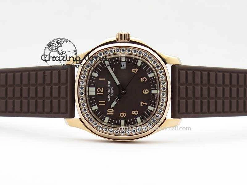 Aquanaut RG 35mm Best Edition Brown Dial Diamond Bezel On Brown Rubber Strap Ronda Quartz