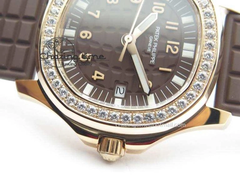 Aquanaut RG 35mm Best Edition Brown Dial Diamond Bezel On Brown Rubber Strap Ronda Quartz