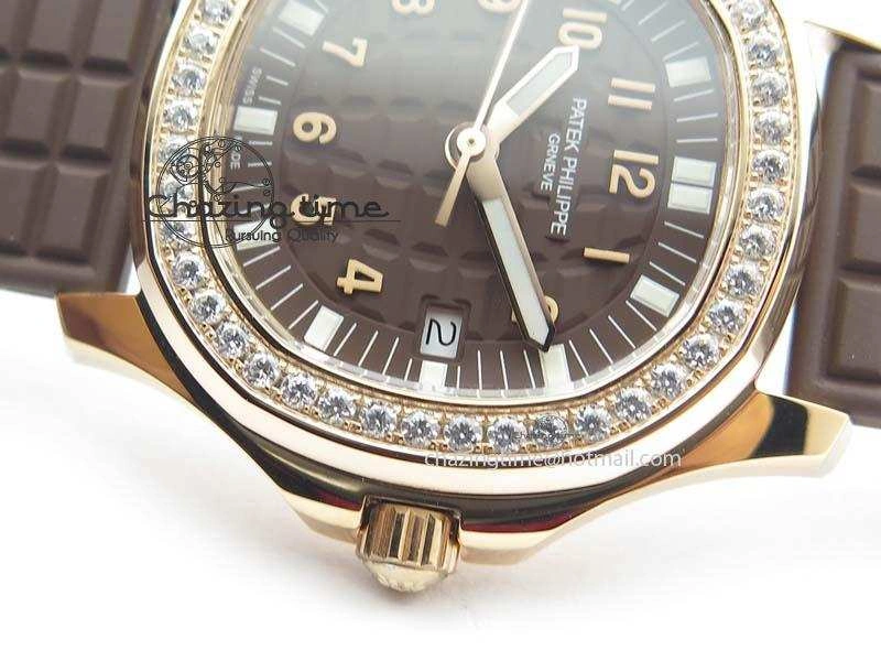 Aquanaut RG 35mm Best Edition Brown Dial Diamond Bezel On Brown Rubber Strap Ronda Quartz