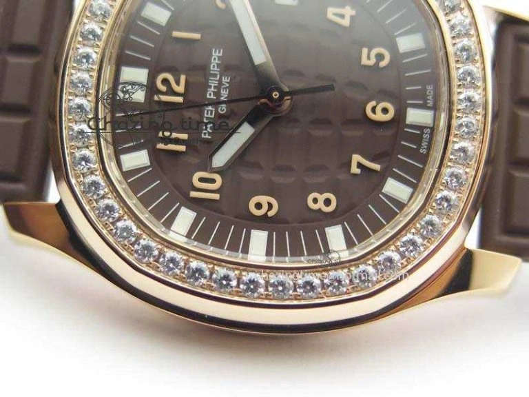 Aquanaut RG 35mm Best Edition Brown Dial Diamond Bezel On Brown Rubber Strap Ronda Quartz