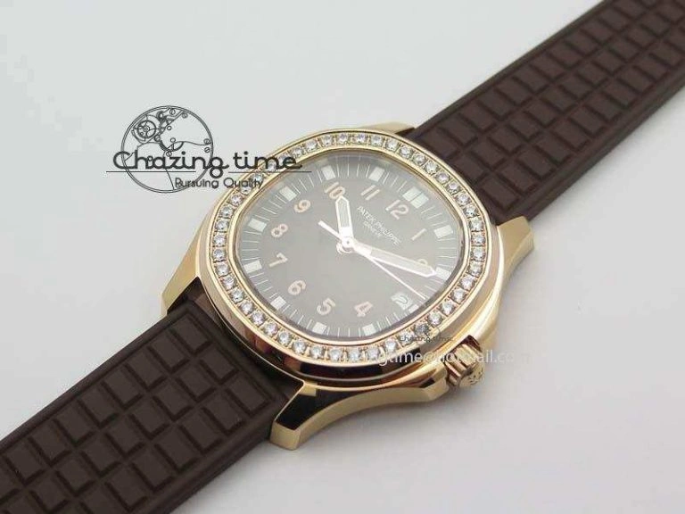 Aquanaut RG 35mm Best Edition Brown Dial Diamond Bezel On Brown Rubber Strap Ronda Quartz