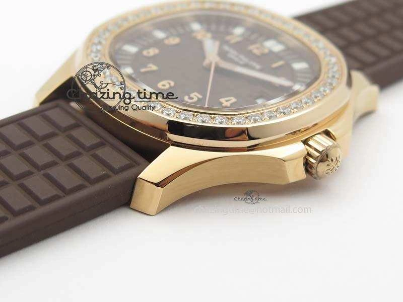 Aquanaut RG 35mm Best Edition Brown Dial Diamond Bezel On Brown Rubber Strap Ronda Quartz