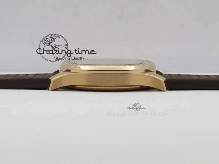 Aquanaut RG 35mm Best Edition Brown Dial Diamond Bezel On Brown Rubber Strap Ronda Quartz