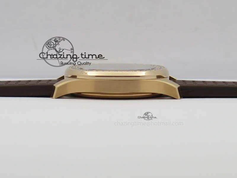 Aquanaut RG 35mm Best Edition Brown Dial Diamond Bezel On Brown Rubber Strap Ronda Quartz
