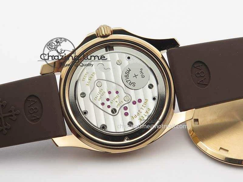Aquanaut RG 35mm Best Edition Brown Dial Diamond Bezel On Brown Rubber Strap Ronda Quartz