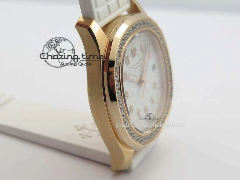 Aquanaut RG 35mm Best Edition White Dial Diamond Bezel On White Rubber Strap Ronda Quartz