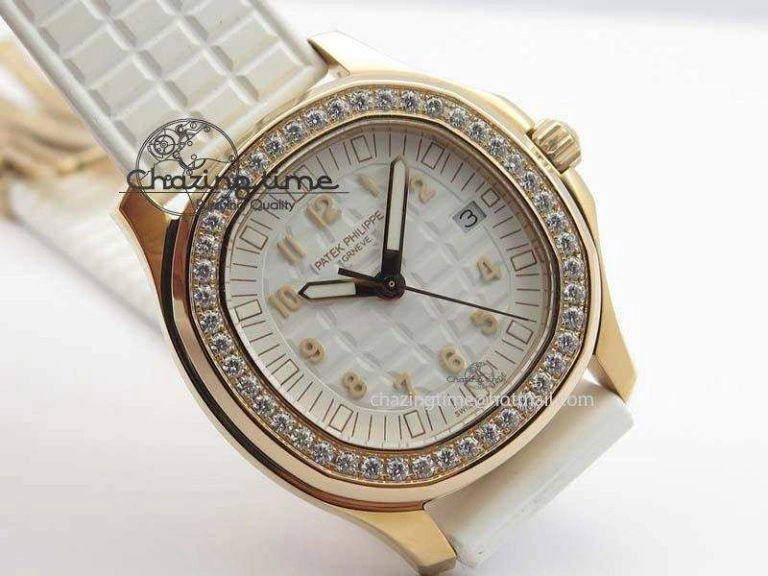 Aquanaut RG 35mm Best Edition White Dial Diamond Bezel On White Rubber Strap Ronda Quartz