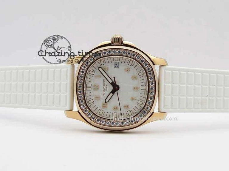 Aquanaut RG 35mm Best Edition White Dial Diamond Bezel On White Rubber Strap Ronda Quartz