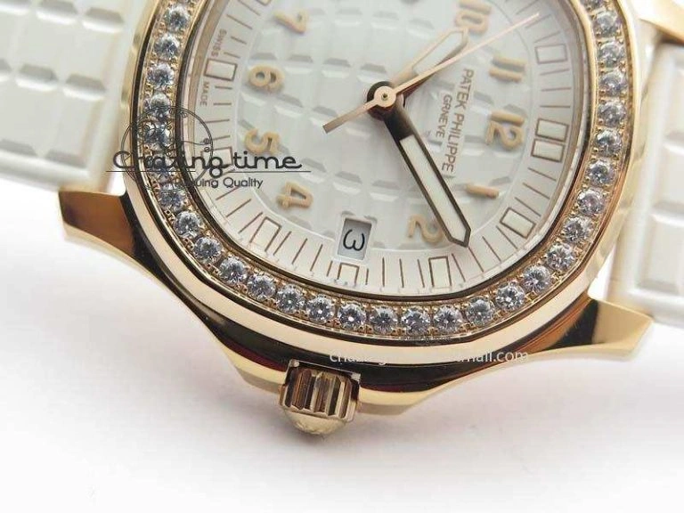 Aquanaut RG 35mm Best Edition White Dial Diamond Bezel On White Rubber Strap Ronda Quartz