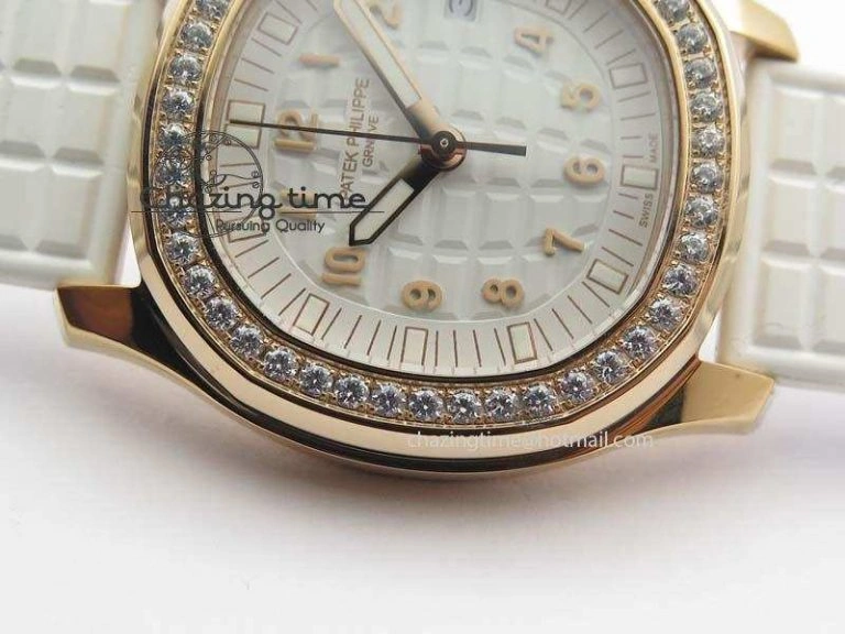 Aquanaut RG 35mm Best Edition White Dial Diamond Bezel On White Rubber Strap Ronda Quartz