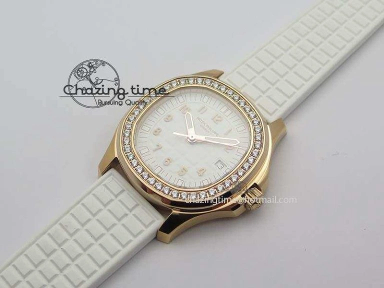 Aquanaut RG 35mm Best Edition White Dial Diamond Bezel On White Rubber Strap Ronda Quartz