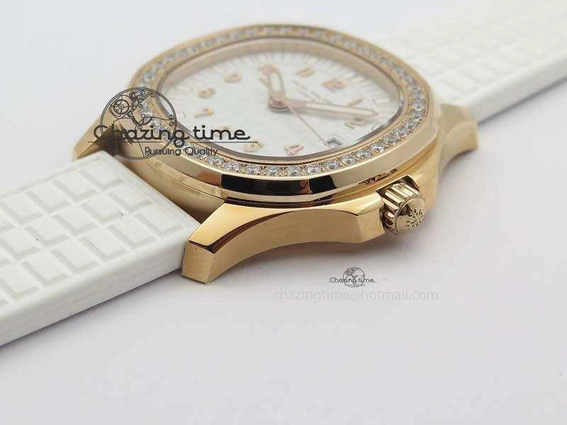 Aquanaut RG 35mm Best Edition White Dial Diamond Bezel On White Rubber Strap Ronda Quartz