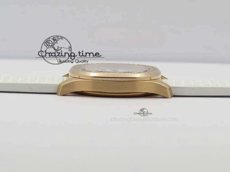Aquanaut RG 35mm Best Edition White Dial Diamond Bezel On White Rubber Strap Ronda Quartz