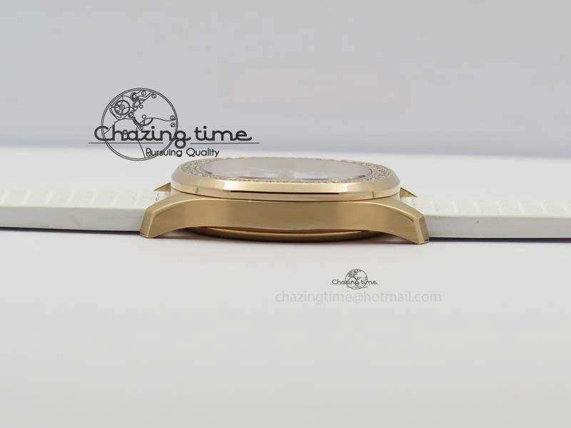 Aquanaut RG 35mm Best Edition White Dial Diamond Bezel On White Rubber Strap Ronda Quartz