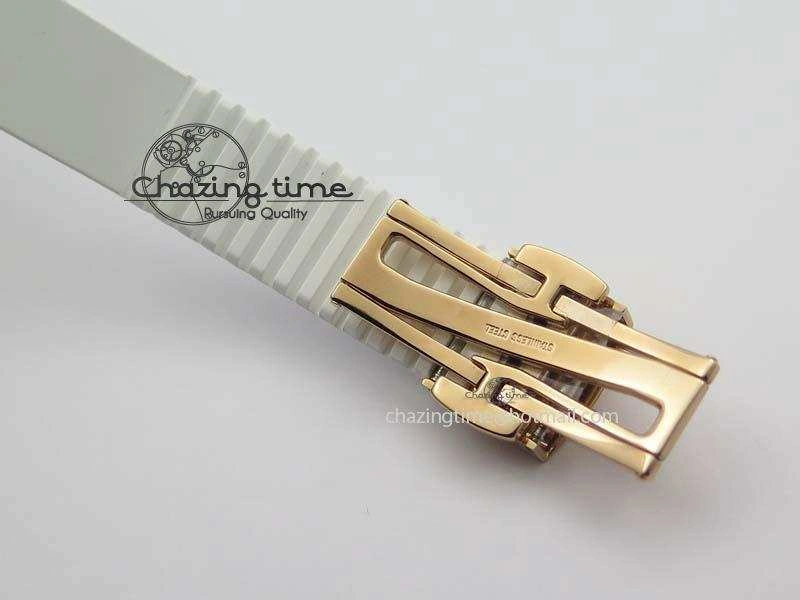 Aquanaut RG 35mm Best Edition White Dial Diamond Bezel On White Rubber Strap Ronda Quartz